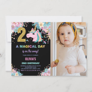 Invitaciones de cumpleaños de Unicornio con foto