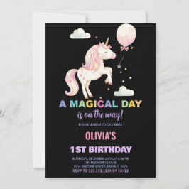 Invitaciones de cumpleaños de Unicornio con globo