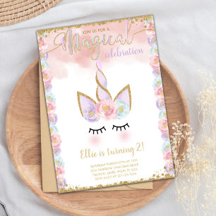Invitaciones de cumpleaños de Unicornio de cobre