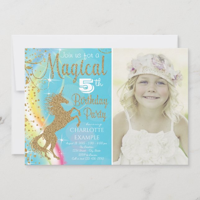 Invitaciones de cumpleaños de unicornio estilo fot (Anverso)