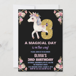 Invitaciones de cumpleaños de Unicornio Floral