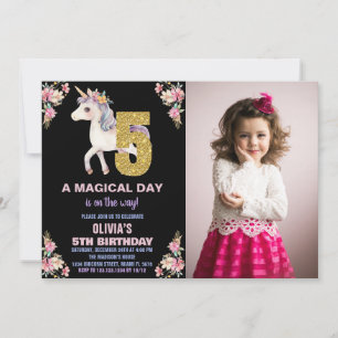 Invitaciones de cumpleaños de Unicornio florales c