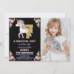 Invitaciones de cumpleaños de Unicornio florales c