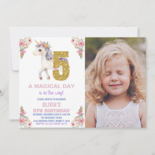 Invitaciones de cumpleaños de Unicornio florales c