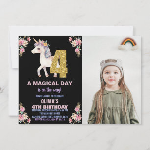 Invitaciones de cumpleaños de Unicornio florales c