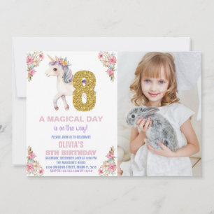 Invitaciones de cumpleaños de Unicornio florales c