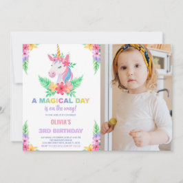 Invitaciones de cumpleaños de Unicornio florales e