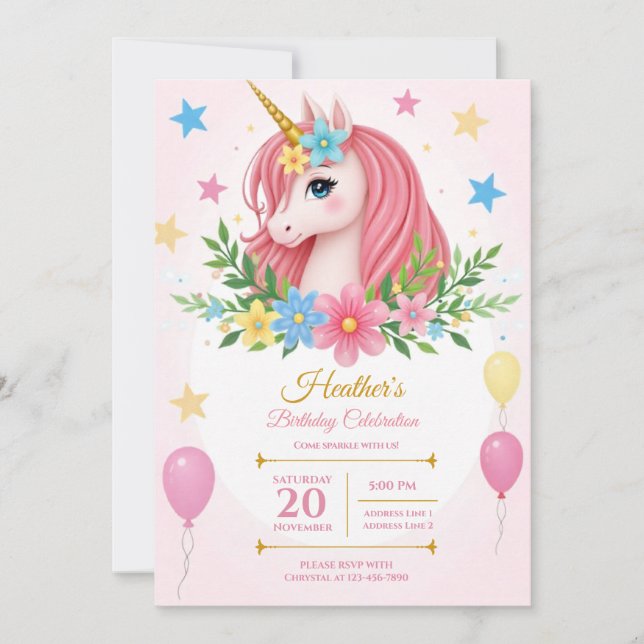 Invitaciones de cumpleaños de Unicornio mágicas im (Anverso)