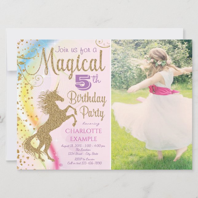 Invitaciones de cumpleaños de Unicornio Mágico (Anverso)