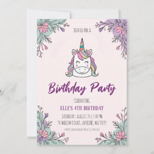 invitaciones de cumpleaños de unicornio morado lin