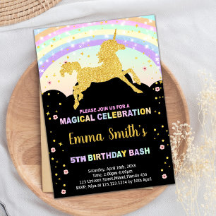 Invitaciones de cumpleaños de Unicornio negro con 