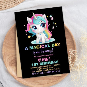 Invitaciones de cumpleaños de Unicornio negro con 