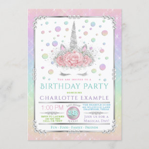 Invitaciones de cumpleaños de unicornio para niñas