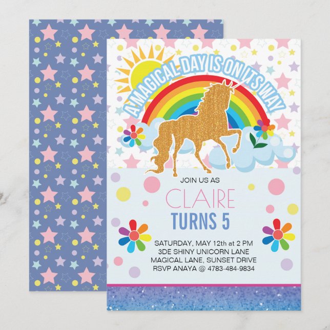 Invitaciones de cumpleaños de Unicornio para niños (Anverso / Reverso)
