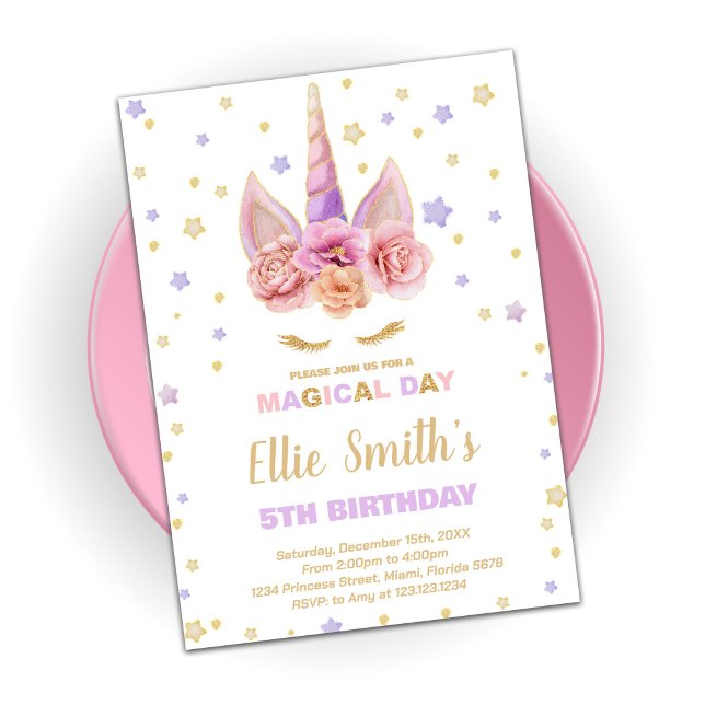 Invitaciones de cumpleaños de Unicornio Pink Purpl (Subido por el creador)