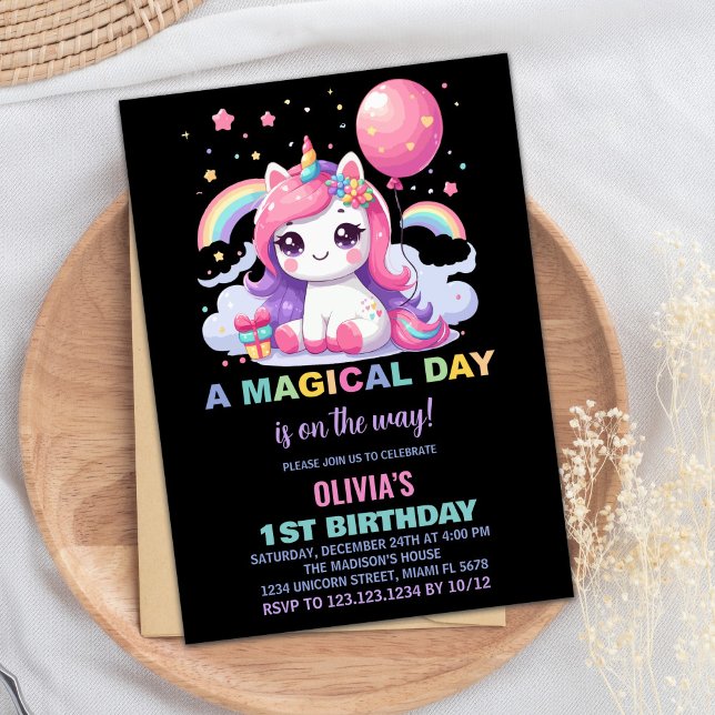 Invitaciones de cumpleaños de Unicornio Rosa (Little Pink Unicorn Birthday Invitations)