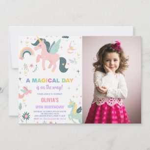 Invitaciones de cumpleaños de Unicornio rosa con f
