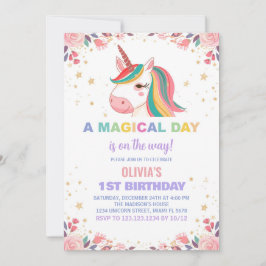 Invitaciones de cumpleaños de Unicornio, Rosa flor