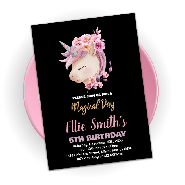 Invitaciones de cumpleaños de Unicornio Rosa purpu (Subido por el creador)