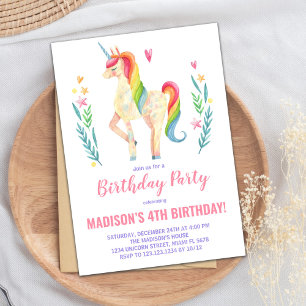 Invitaciones de cumpleaños de Unicornio Rosado