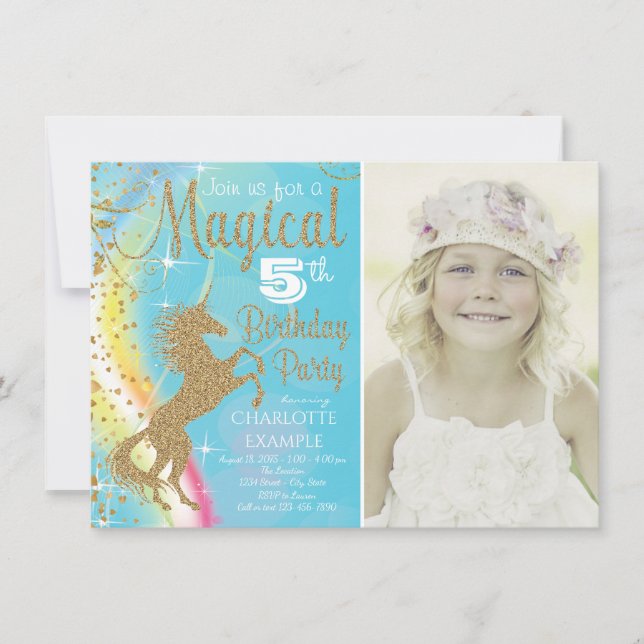 Invitaciones de cumpleaños de unicornios con foto (Anverso)