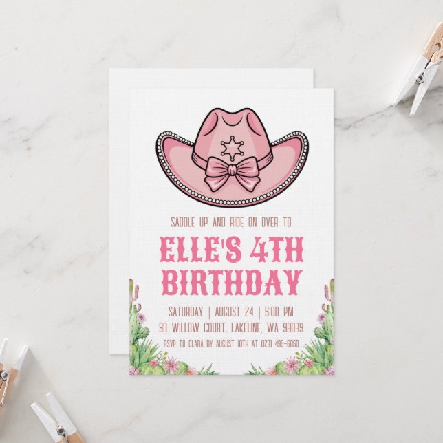 invitaciones de cumpleaños de vaquera del oeste (Anverso/Reverso In Situ)