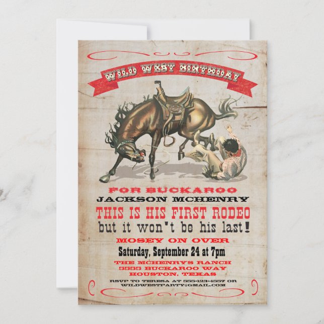 Invitaciones de cumpleaños de vaquero occidental p (Anverso)
