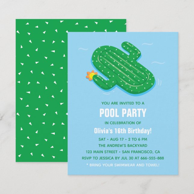 Invitaciones de cumpleaños de verano con flotador  (Anverso / Reverso)