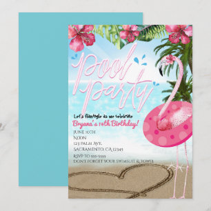 Invitaciones de cumpleaños de verano de flamenco F