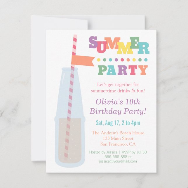 Invitaciones de cumpleaños de verano de soda trend (Anverso)