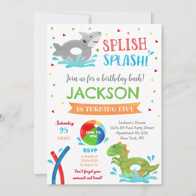 Invitaciones de cumpleaños de verano para Fiesta d (Anverso)