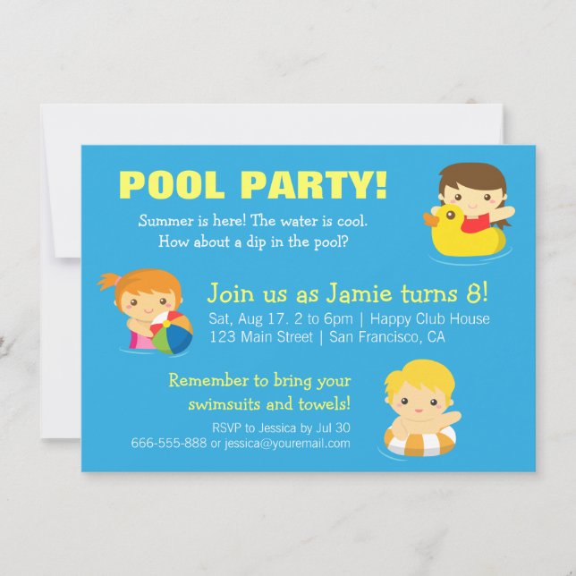 Invitaciones de cumpleaños de verano para fiesta e (Anverso)
