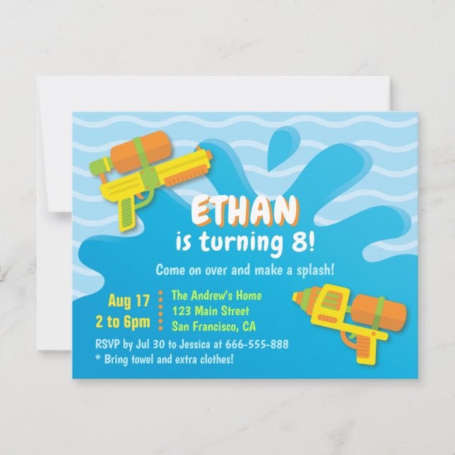 Invitaciones de cumpleaños de verano para niños co (Anverso)