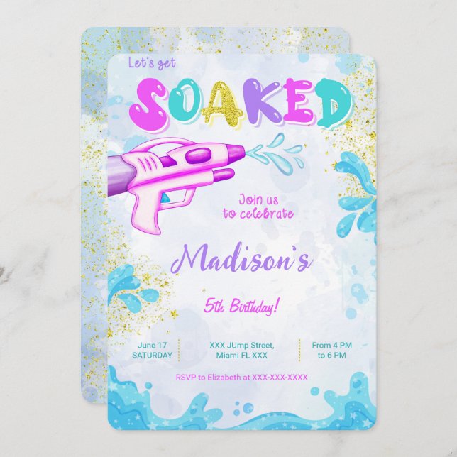 Invitaciones de cumpleaños de Water Gun (Anverso / Reverso)