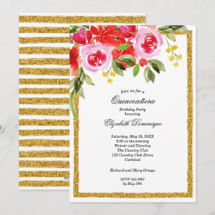 Invitaciones de cumpleaños de Watercolor Floral Qu