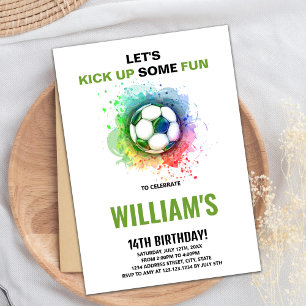 Invitaciones de cumpleaños de Watercolor Soccer