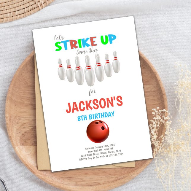 Invitaciones de cumpleaños de White Red Bowling (White Red Bowling Birthday Invitations)