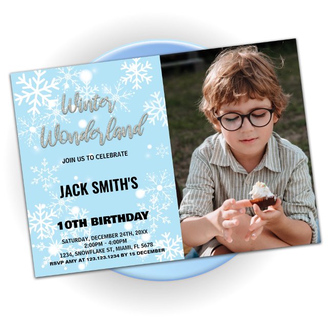 Invitaciones de cumpleaños de Winter Wonderland co (Winter Wonderland Birthday Invitations with Photo)