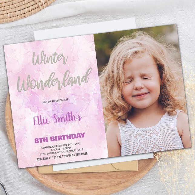 Invitaciones de cumpleaños de Winter Wonderland Fo (Winter Wonderland Birthday Invitations Art Photo)