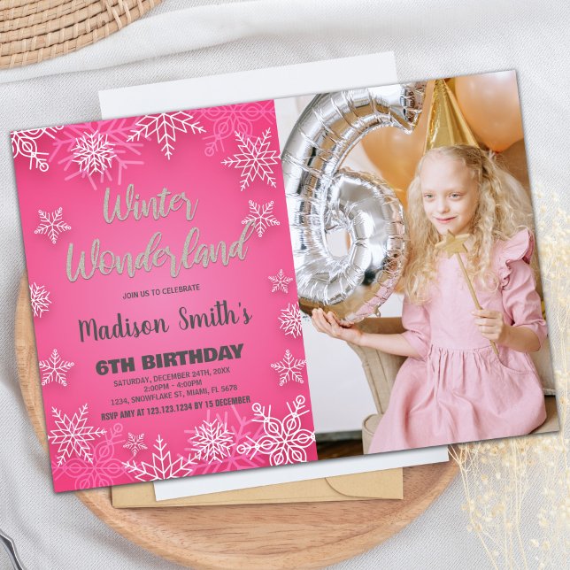 Invitaciones de cumpleaños de Winter Wonderland Fo (Winter Wonderland Birthday Invitations White Photo)