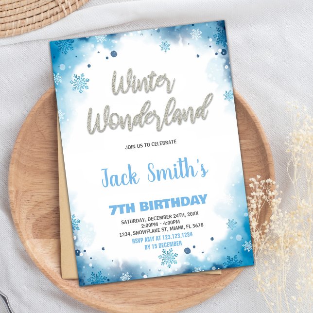 Invitaciones de cumpleaños de Winter Wonderland Nu (Winter Wonderland Birthday Invitations Blue Cloud)