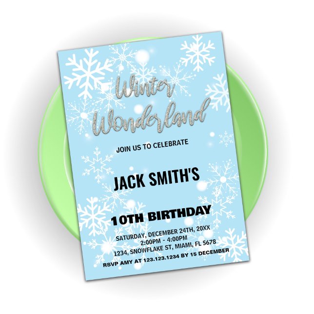 Invitaciones de cumpleaños de Winter Wonderland Si (Winter Wonderland Birthday Invitations Silver)