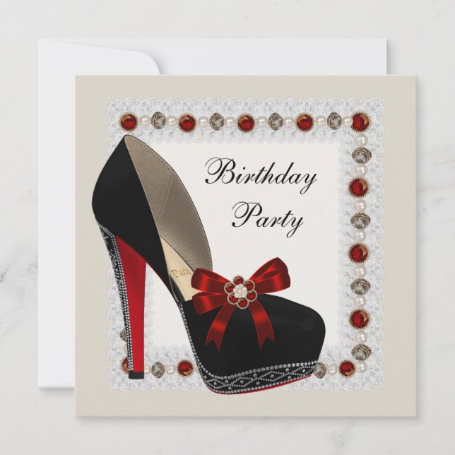 Invitaciones de cumpleaños de zapatos rojos de tac (Anverso)