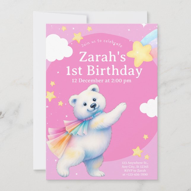 Invitaciones de cumpleaños de Zarah el oso polar b (Anverso)
