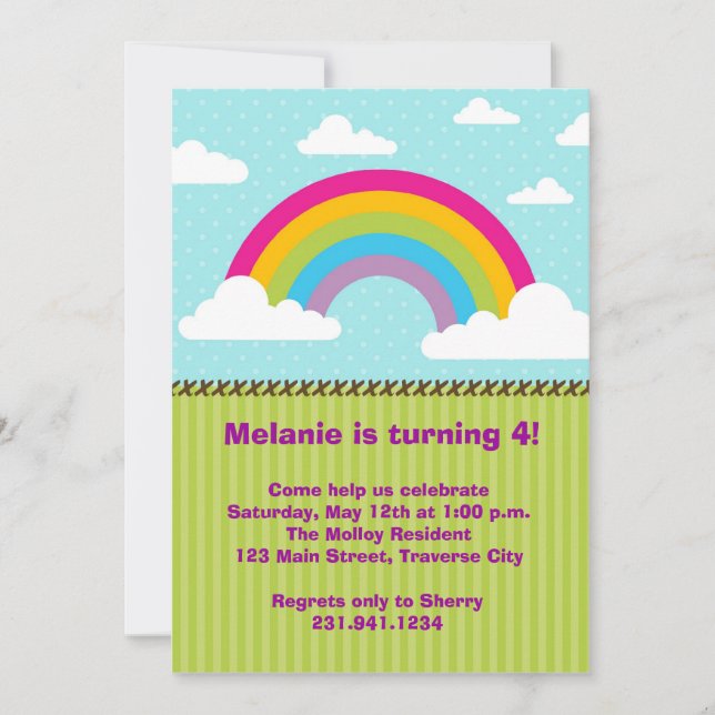 Invitaciones de cumpleaños del arco iris (Anverso)