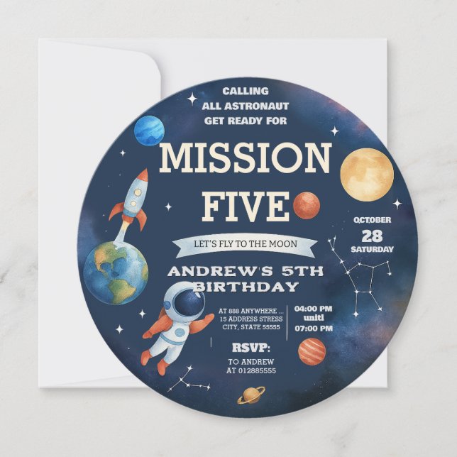 Invitaciones de cumpleaños del astronauta personal (Anverso)