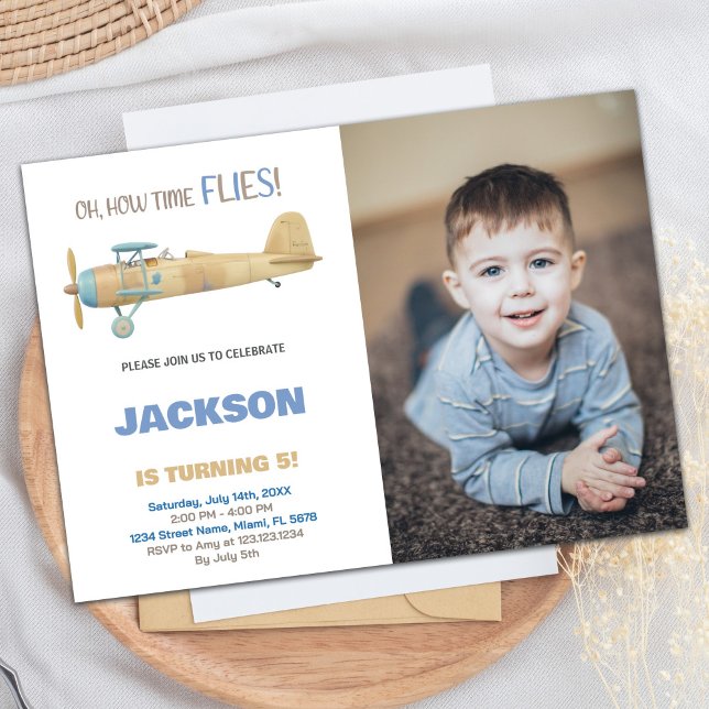 Invitaciones de cumpleaños del avión con foto (Airplane Birthday Invitations with photo)