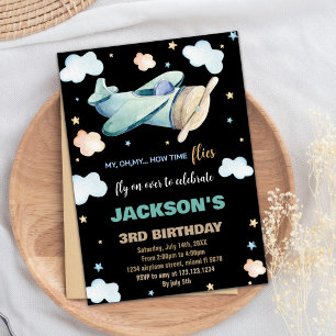 Invitaciones de cumpleaños del avión Green Brown B