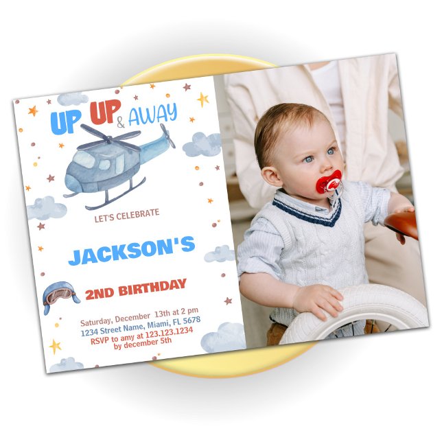 Invitaciones de cumpleaños del avión Gris azul con (Airplane Birthday Invitations Blue Gray with photo)