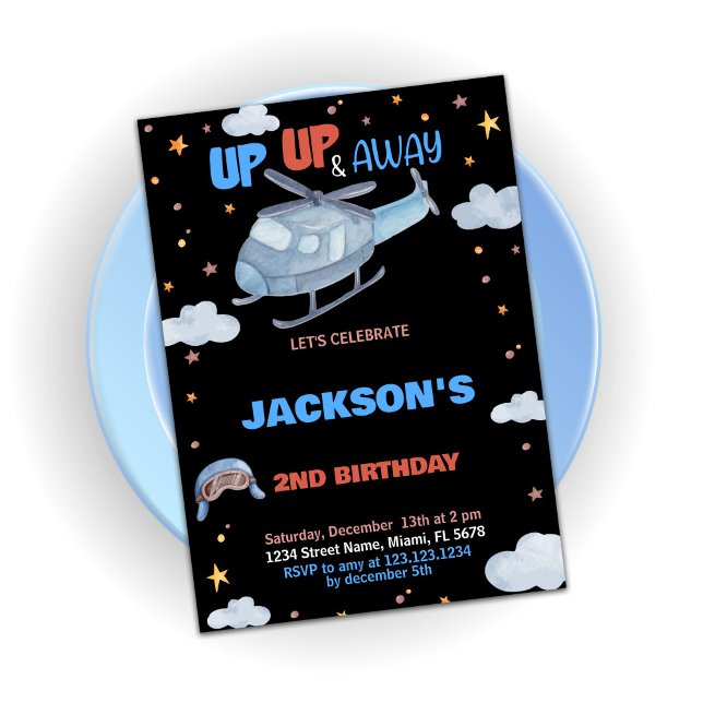 Invitaciones de cumpleaños del avión negro gris az (Airplane Birthday Invitations Blue Gray Black)